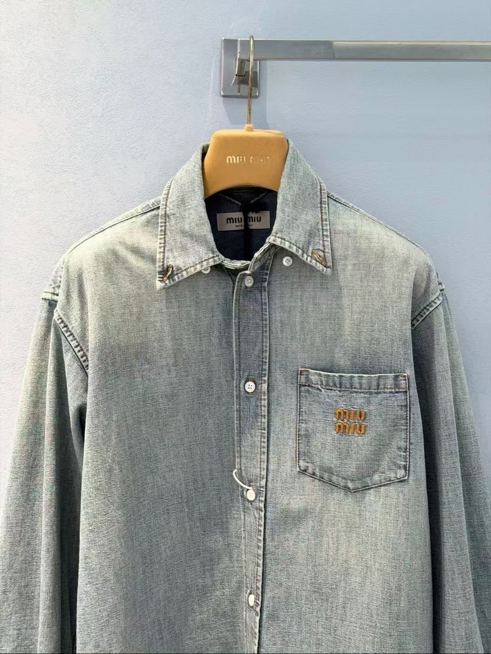 Miu Miu Light Blue Washed Denim Shirt